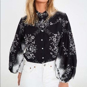 NWT FARM RIO Floral Scarf Blouse Black & White XS